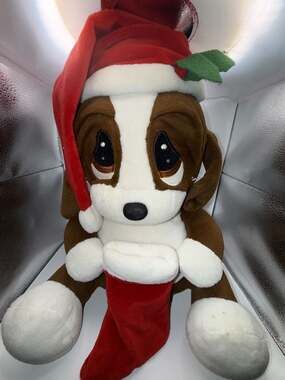 Dan Dee Sad Sam Christmas Basset Hound Plush with Santa Hat and Stocking